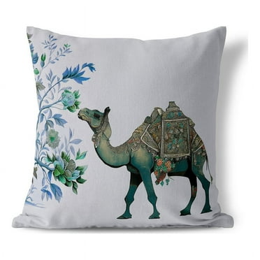 Camel Flower Throw Pillow in Gray 16 x 16
