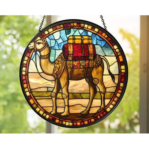Camel Glass Suncatcher | Desert Safari Window Hanging | Boho Moroccan Home Décor | Handmade Wildlife Gift, 3.5 in