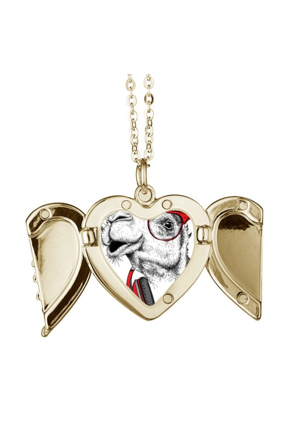 Camel Headset Rock Music Painting Folded Wings Peach Heart Pendant Necklace