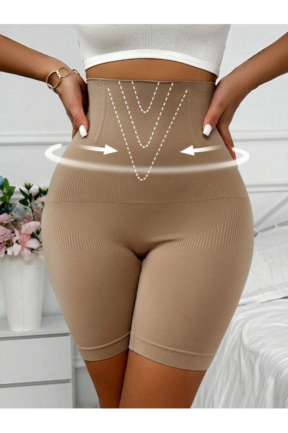 Camel High-Waist Seamless Ribbed Shapewear Shorts - Medium Control