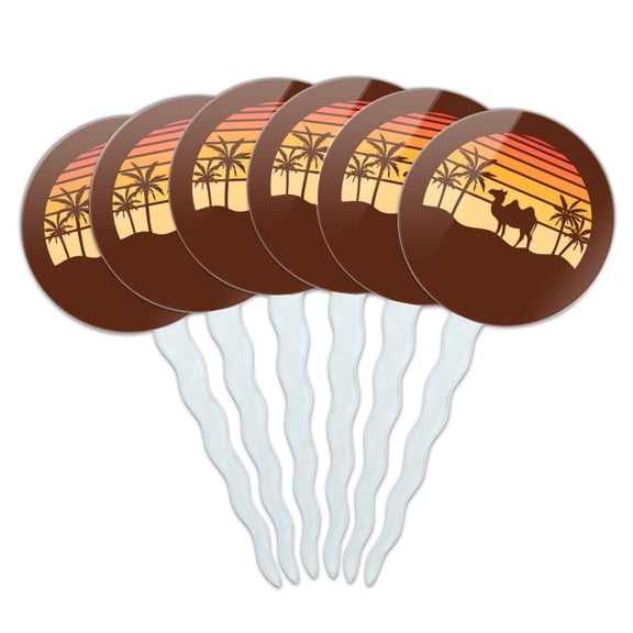 Camel In the Desert Sunset With Palm Trees Cupcake Picks Toppers Decoration Set of 6