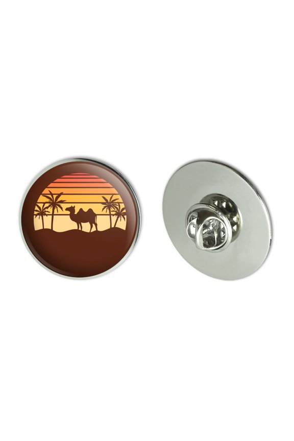 Camel In the Desert Sunset With Palm Trees Metal 1.1" Tie Tack Hat Lapel Pin Pinback