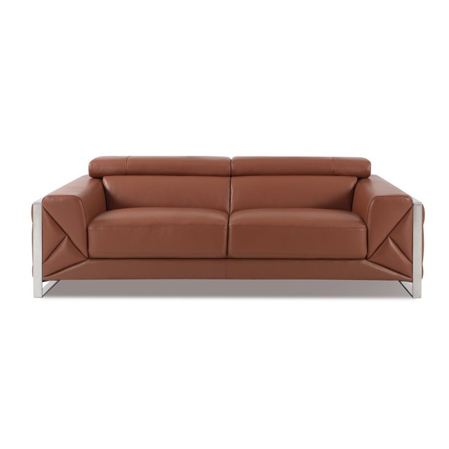 Camel Italian Leather Sofa 90 Inch, Top Grain Leather, KilnDried