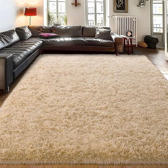 Camel Large Shaggy Area Rug For Living Room & Bedroom – Stain-Resistant