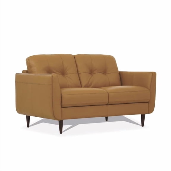 Camel Leather Loveseat, Handcrafted 2-Seater Sofa, Premium Top Grain Leather, Modern Living Room Furniture, Comfortable Couch, Assembled