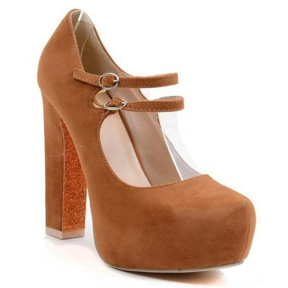 Camel Mary Jane Women Chunky High Heel Hidden Platform Pumps Shoes Fourever Funky (6 B(M) US)