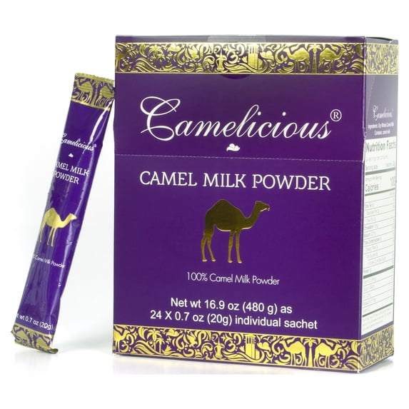 Camel Milk Powder Camelicious 480g Box US Edition(24 Packets x 20g each) Non-GMO, Gluten Free Low Lactose Alternative Dry Milk Powder - Flash Pasteurized Powdered Camel Milk Longer Shelf Life