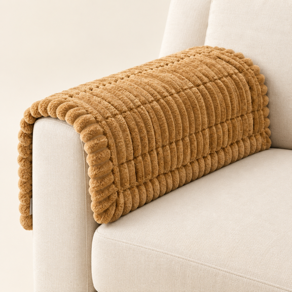 Camel Non-Slip Fuzzy Pet Couch Armrest Covers, 27.6" x 27.6"