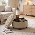 thumbnail image 1 of AFO Round Ottoman with Storage and Tray, Upholstered Footrest Stool with Reversible Lid, 25 Inch Seat for Bedroom Living Room Entryway, Camel, 1 of 10