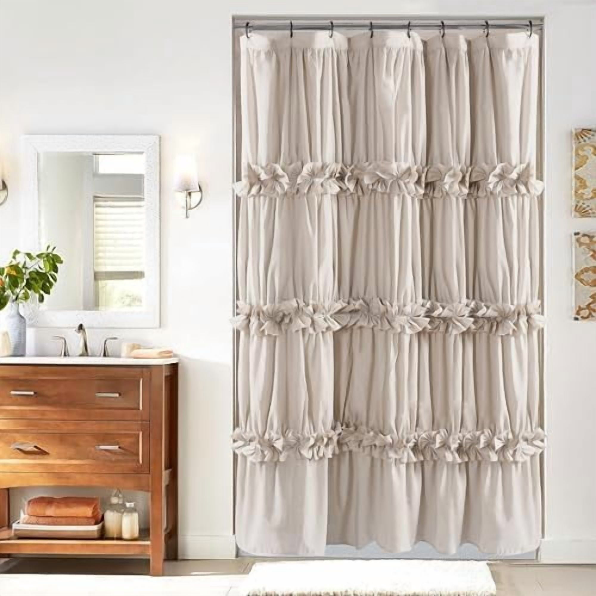 Camel Ruffle Stall Shower Curtain, Vintage Handcrafted Bow Tie Bath