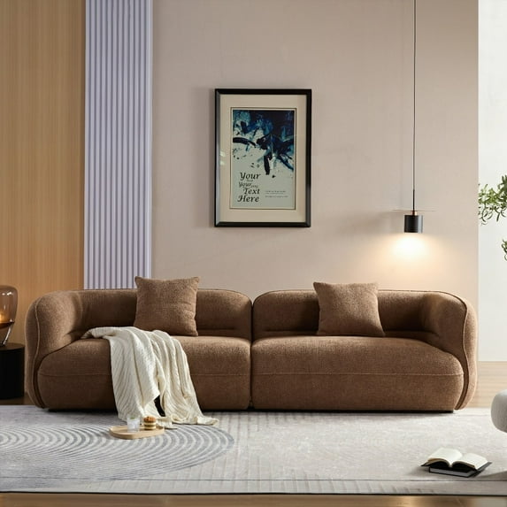 Camel Sectional Sofa - Durable Fabric & Solid Wood Frame - High Density Sponge Filler