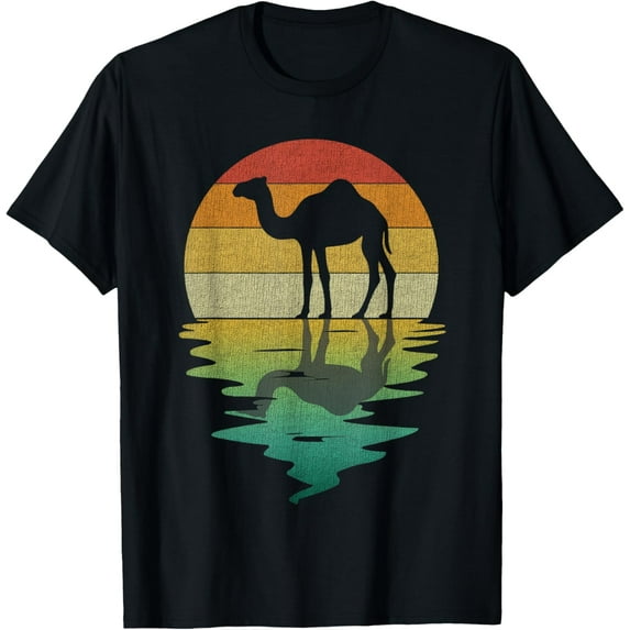 Camel Silhouette Sunset Retro Vintage 70s Nature Lover T-Shirt