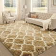 thumbnail image 1 of Pentantan Shag Area Rug, 8ft x 10ft Geometric Soft Fluffy Rugs for Living Room Bedroom Indoor Carpet, Camel & White, 1 of 7