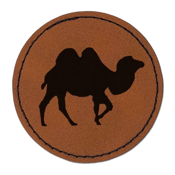Camel Solid 2.5" Faux Leather Round Engraved Iron-On Patch - Brown