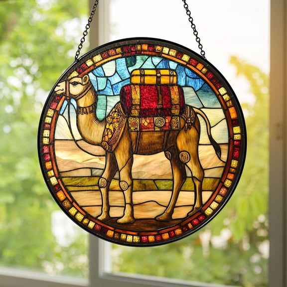Camel Stained Glass Suncatcher Window Hanging Desert Safari Boho Moroccan Wildlife Home Decor Gift