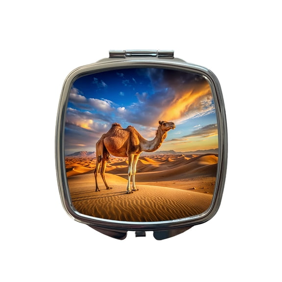 Camel Standing In Desert Travel Makeup Handbag Purse Small Pocket Compact Mirror