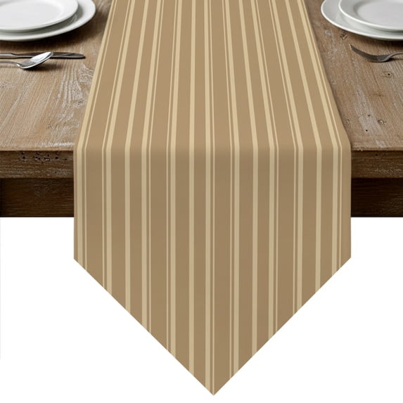Camel Striped Table Runner Linen Burlap Table Runner 120 Inches Long Farmhouse Vintage Camel Stripes Dresser Scarves for Kitchen Island Coffee Dining Room Party Wedding Banquet Holiday Decor 13"x120"