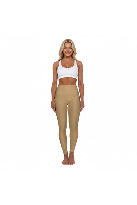 Camel Tan Color High-Waist Yoga Leggings Women's Seamless Poly-Span Stretchy Pants XS-2XL