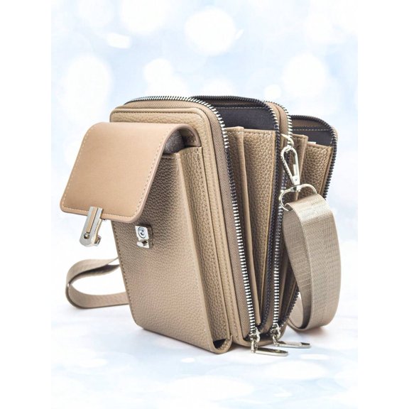 Camel Wallet With Dual Zipper And Flip Cover