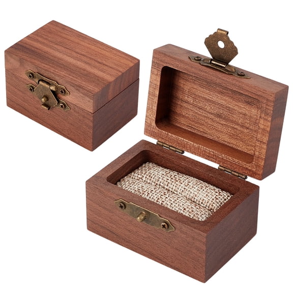 Camel Walnut Wood Ring Box 2.4x1.8x1.5 Inch Rustic Wooden Engagement Trinket Box Solid Wood Small Treasure Storage Organizer for Storing Earrings