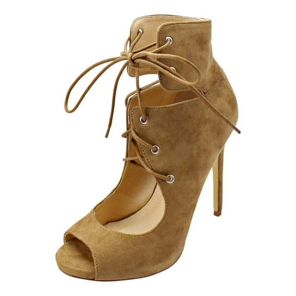 Camel Womens Lace-Up Peep Toe Pumps Size 10