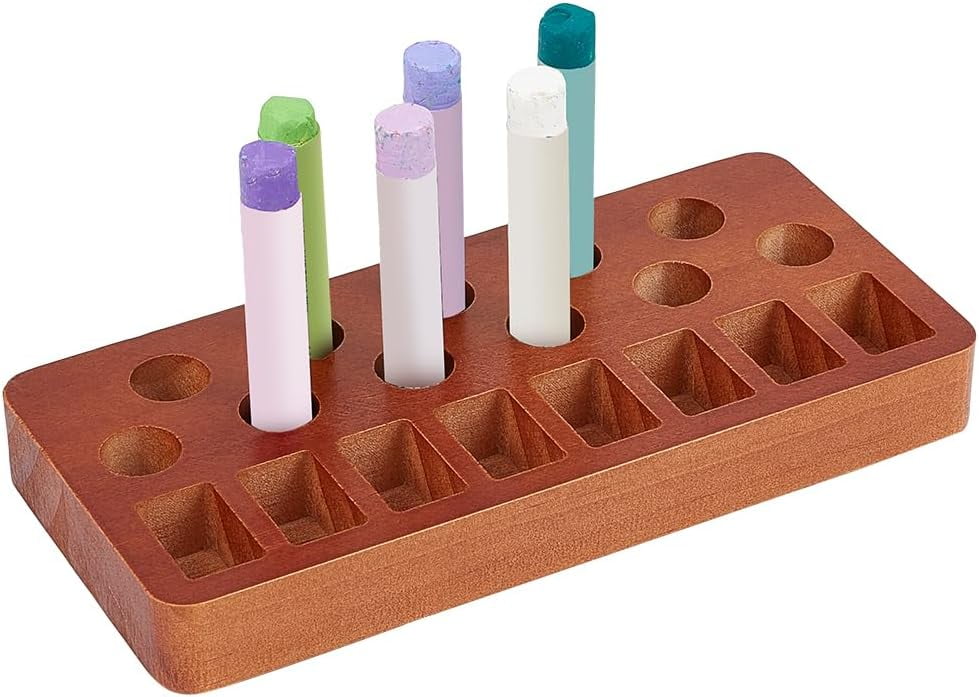 Camel Wood Pencil Holder Sticks Crayon Blocks Holder Rectangle Painting Storage 11 Round 8 Square Holes for Desk Organization Montessori Pencils Art Makeup Organizer Office Supplies DIY