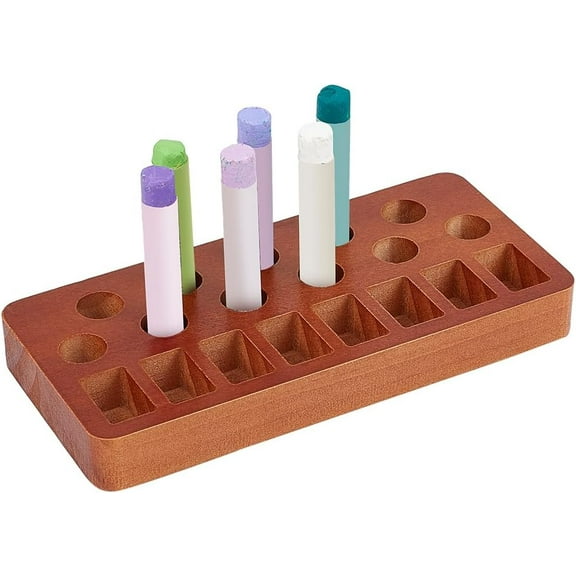 Camel Wood Pencil Holder Sticks Crayon Blocks Holder Rectangle Painting Storage 11 Round 8 Square Holes for Desk Organization Montessori Pencils Art Makeup Organizer Office Supplies DIY