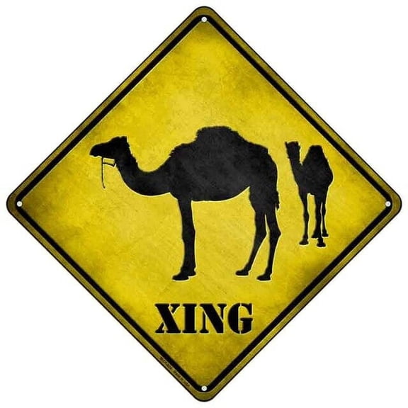 Camel Xing Novelty Mini Metal Road Notice Crossing Sign Size: 8 inch x 8 inch