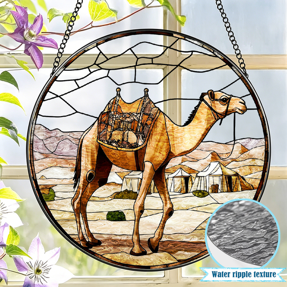 Camel desert camp Stained Glass Design. Best Graduation Season Gift for Family and Friends, Festival Decoration, Colorful Pattern for window wall art hanging Decor, suitable home Decor