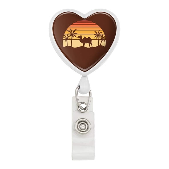 Camel in The Desert Sunset with Palm Trees Heart Lanyard Retractable Reel Badge ID Card Holder