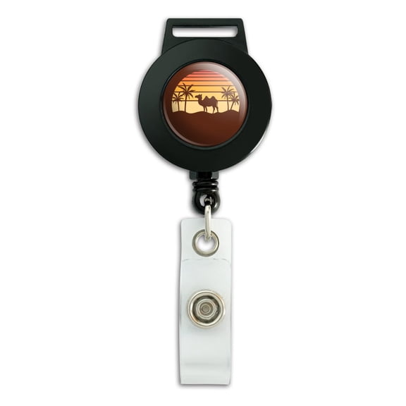 Camel in The Desert Sunset with Palm Trees Lanyard Retractable Reel Badge ID Card Holder