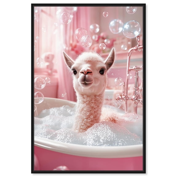 Camel in the Tubside Canvas Pink Pop Wall Art by Art Remedy, Black Frame, 10" x 15"