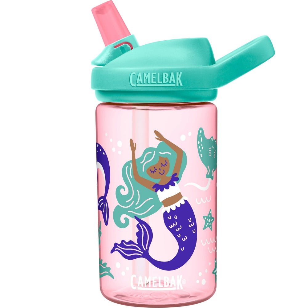 Arogan 14 oz Mermaid Stainless Steel Kids Water Bottle ，with Leak-Proof  Straw Lid for Toddlers, Boys and Girls, Pink 