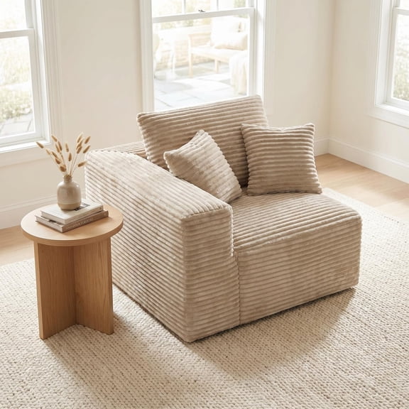 CamelCorduroy Modular Compression Sofa, Legless Floor-Hugging Armless Accent Chair, Boneless Couch for Living Room Bedroom Small Space Apartment Dorm, No Assembly Required, Cloud Seating, Camel