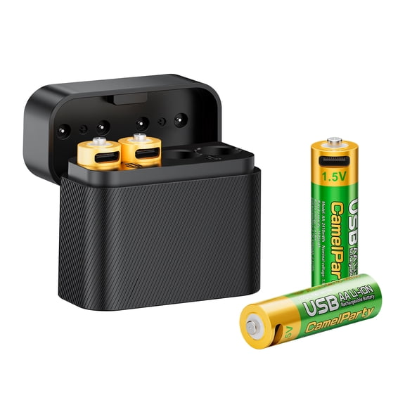 CamelParty 4 pack Rechargeable AA Batteries with Charger, 1.5V High Power 2410mWh Double A Lithium Pilas Recargables 2000 Cycles Long Lasting