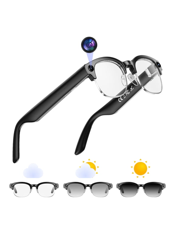 AI Smart Glasses with 12MP Camera, 4K Video Recording Sunglasses with Voice Assistant, Bluetooth, WI-FI, Real-Time Translation, Hands-Free Calls & Music, Black