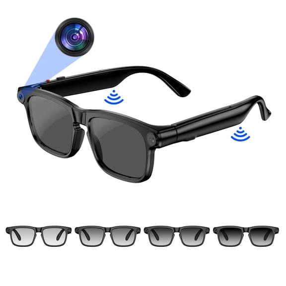 CamelParty AI Smart Glasses with 8MP Camera, Video Recording Sunglasses with Electrochromic Lenses, Real-Time Translation, AI Assistant, Open-Ear Speakers, Bluetooth, WI-FI, Gifts for Men Women