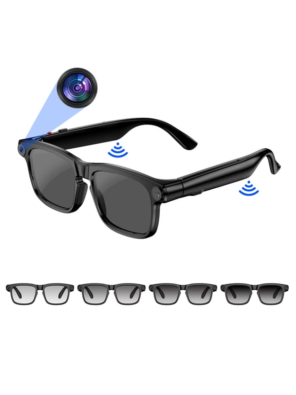 AI Smart Glasses with 8MP Camera, Video Recording Sunglasses with Electrochromic Lenses, Real-Time Translation, AI Assistant, Open-Ear Speakers, Bluetooth, WI-FI, Gifts for Men Women
