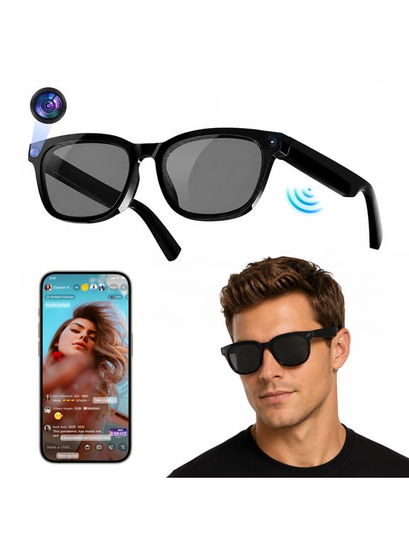 AI Smart Glasses with 8MP Camera, Video Recording Sunglasses with Real-Time Translation, AI Voice Assistant, Bluetooth, WI-FI, Hands-Free Calls & Music, Gifts for Men Women