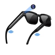 CamelParty Smart Glasses with Camera, Bluetooth, AI Voice Assistant, Sunglass & Blue Light-Blocking Lenses, Audio, Photo, Video Compatibility, Black