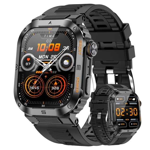 CamelParty Smart Watches for Men, 2.01'' HD Military Smart Watch, Bluetooth Calling, Fitness Tracker, Compatible with Android and iPhone Devices, Black