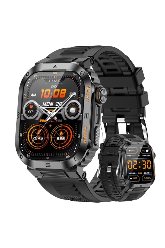 Smart Watches for Men, 2.01'' HD Military Smart Watch, Bluetooth Calling, Fitness Tracker, Compatible with Android and iPhone Devices, Black
