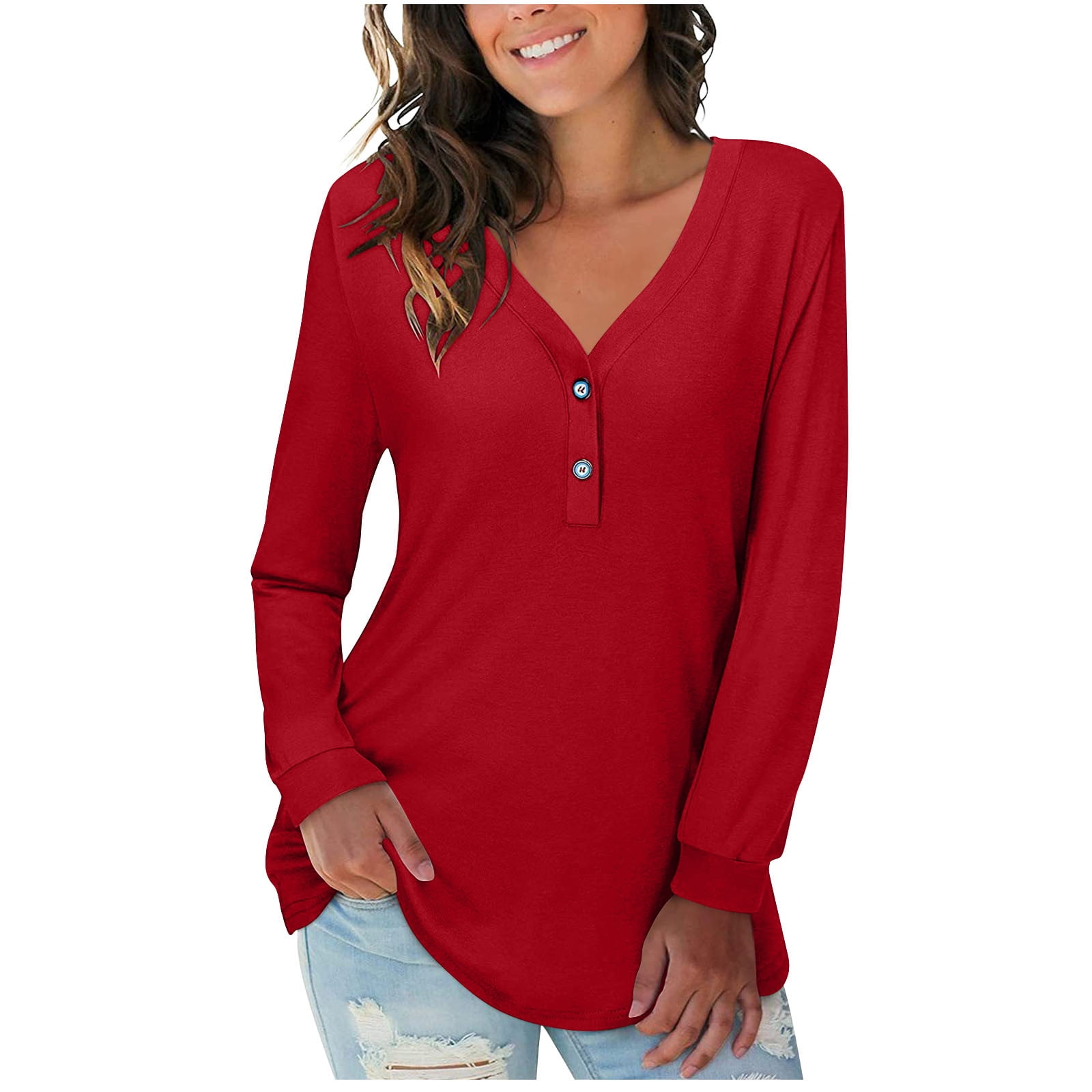 Netsmile Women's Fall Long Sleeve V-Neck Tunic Top - Casual Loose Sweatshirt For Leggings (Rose Red, 4X-Large) - View #6