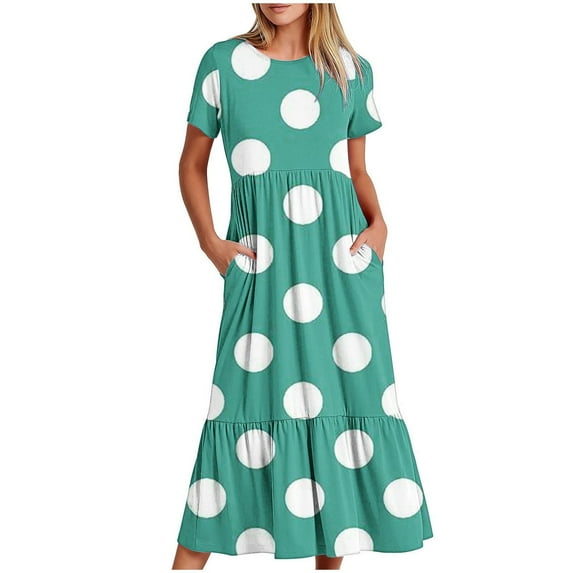 Cameland Dresses for Women 2024 Summer Dresses Plus Size Women's Spring Dresses Short Sleeve Pocket Round Neck Printing Loose Long Dress Girls Dresses Mint Green XL