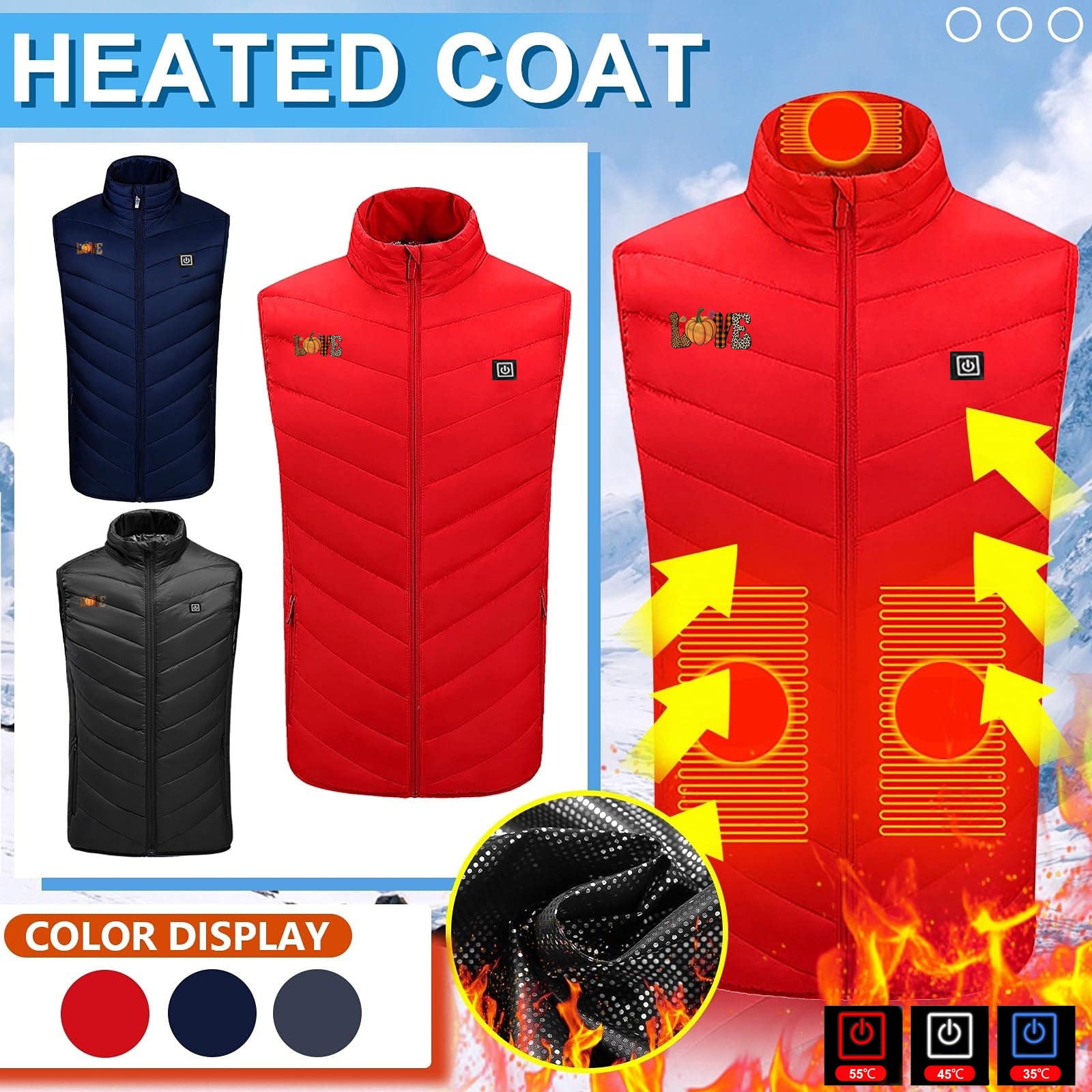 Cameland Heated Jacket Plus Size Lightweight 4pcs Heating Pads Heated