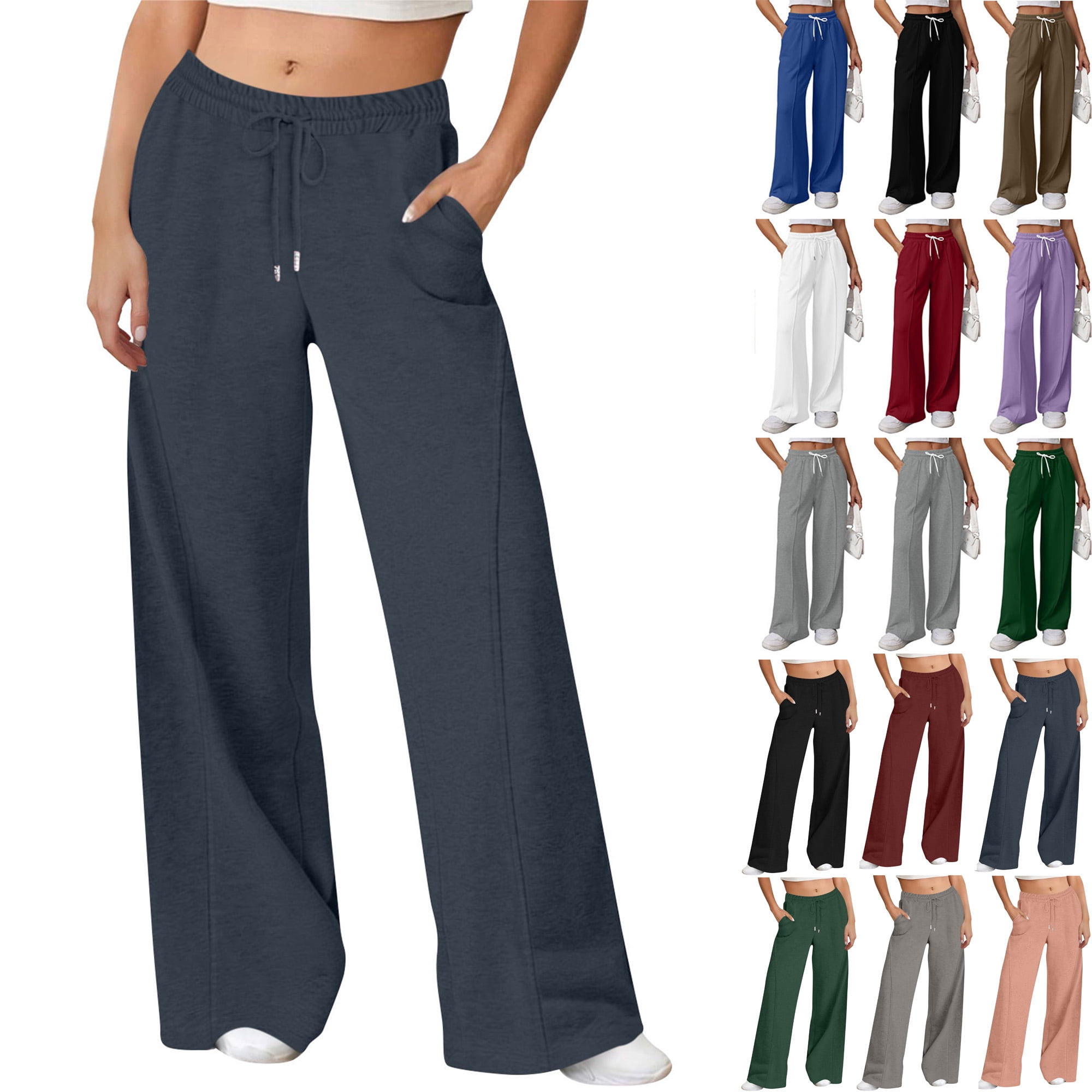 Plus Size Sweatpant Pants for Women Drawstring High Waisted Solid Color Casual Leg Binding Loose Casual Sports Sweatpants Long Pants