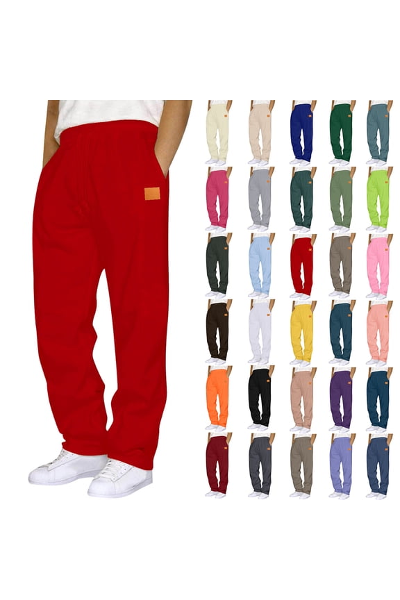 Sweatpants for Men Plus Size Drawstring Elastic Waist Joggers Sports Pants - Cotton Pants Sweatpants Trousers Mens Long Pants Red XL