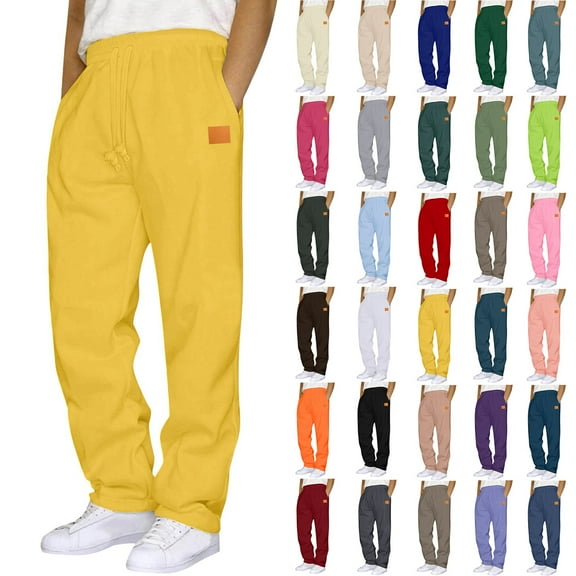 Cameland Sweatpants for Men Plus Size Drawstring Elastic Waist Joggers Sports Pants - Cotton Pants Sweatpants Trousers Mens Long Pants Yellow XXL