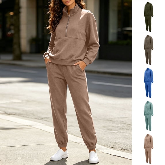 Cameland Women 2 Piece Outfits Women's Long Sports Casual Suit Green L