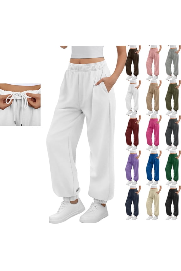 Women's Plus Size Sweatpants,Drawstring Casual Jogger Pants Plus Velvet Running Fitness Sports High Waisted Workout Pants Lightweight Sweatpants with Pockets